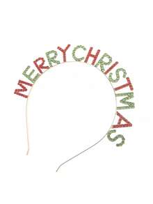 1 szt. Błyszcząca opaska z literką "WESOŁYCH ŚWIĄT" z kryształkami, kolorowy dodatek na imprezę świąteczną dla kobiet, opaska do włosów - Wielokolorowe - Zobacz 1