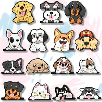 15件套狗狗主题装饰品，经典独特，激发无限创意灵感。适合DIY装饰，无论是装饰鞋子、包包、手镯，还是作为派对礼物、节日装饰、生日小礼物，都能展现独特的个性魅力，打造可爱海滩风情。