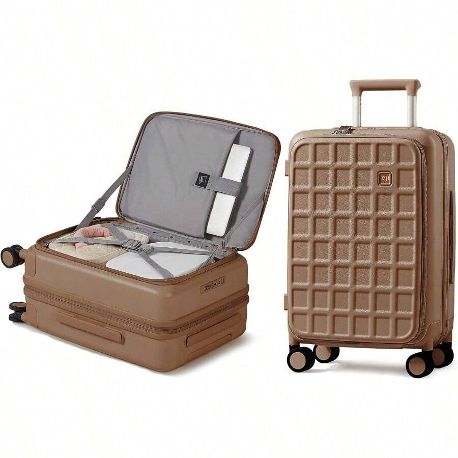 Expandable Top Opening Carry On Luggage Airline Approved 20 Inch Lightweight Hardside Carry On Suitcase With Spinner Wheels Travel Luggage For Women Men Chocolate Brown - ChocolateBrown - View 1