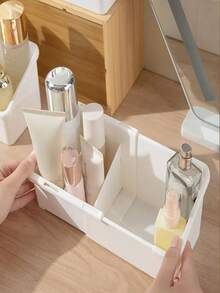 1 pieza Organizador de maquillaje ajustable, caja de almacenamiento de cosméticos y cuidado de la piel para tocador, bandeja de compartimentos para escritorio - Multicolor - Ver 2