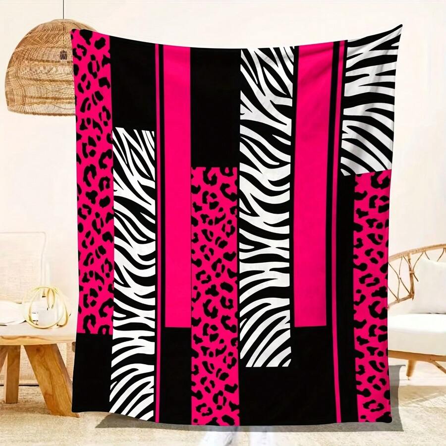 Ultra-Soft Cheetah Pink Flannel Throw Blanket - Versatile & Warm For Bed, Sofa, Car Travel | Machine Washable, All-Season Comfort, HKStorage - 多色2 - 查看 1