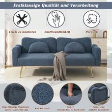 [Sleeping Function] Two-Seater Sofa Bed - Modern Two-Seater Sofa With Adjustable Backrest And Gold-Plated Metal Feet, Integrated Bed Function. Multifunctional 2-In-1 Piece Of Furniture. - Navy Blue - View 9