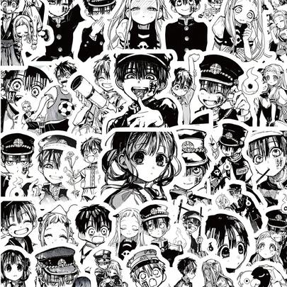 103 pièces Autocollants "Jibaku Shounen Hanako-Kun", autocollants de l'anime Hanako-Kun, style manga classique, design chibi de Hanako et Nene, autocollants d'anime officiels, convient pour les étuis de tablette, les cahiers et les collections d'anime