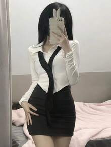 1pc Sweet & Spicy Schoolgirl Uniform Outfit, Slim Fit JK Style Costume Set For COSPLAY, Role Play, Suitable For Festivals, Parties, Performances, Stage Shows - Includes Top + Skirt