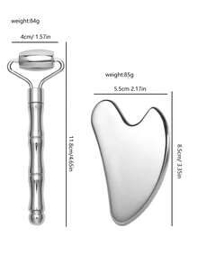 1/2 件/套 不锈钢面部按摩滚轮和刮痧板套装 - 金属面部按摩滚轮、金属刮痧板、面部按摩工具，可减轻浮肿、促进淋巴引流、缓解面部紧张，护肤面部按摩器 - 銀色 - 查看 5