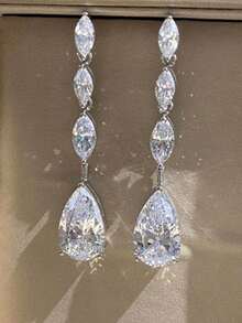 1 Đôi bông tai hình giọt nước đính đá Cubic Zirconia thanh lịch, thích hợp làm quà tặng trang sức Giáng sinh cho phụ nữ. - 1 # - Xem 2
