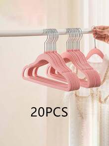 10/20/30/40pcs Baby Flocked Hangers Non-Slip Plastic Baby Home Hangers No-Mark Non-Slip Multi-Functional Children's Hangers Storage Hangers Flocked Hangers Beige - Multicolor - View 14