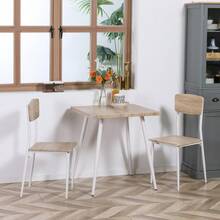 HOMCOM 3-Piece Dining Set, Seating Set, MDF + Metal Dining Table, Natural Wood Grain + White With 1 Table + 2 Chairs - 1 - View 2