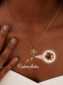 Customized Personalized Necklace With Dog Ear Projection, A Christmas Pet Holiday Photo Necklace With Dog Silhouette Image, A Souvenir Gift For Her. - Multicolor - View 7