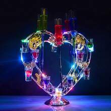テキーラ観覧車 ハート型 24穴 LED酒ボルトの表示棚 酒棚 ワインラック グラスホルダー 酒グラススタンド 充電式 自動カラーチェンジ 誕生日 クリスマス ナイトクラブ パーティ レストラン 新年会 飲み会 忘年会 贈り物 お祝い 飾り 盛り上がりロマンチック（ワイングラスは含まれません） - マルチカラー - チェックする 2