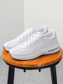 Lace-Up Breathable Casual Fashion Sneakers, Chunky Sneakers - White - View 3