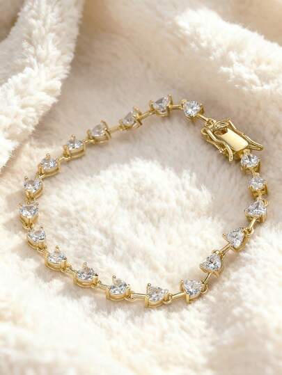 1 sztuka 925 czystego srebra, 14-karatowe złoto, bransoletka w kształcie serca z cyrkonii, łańcuszek tenisowy, zapięcie na homara, luksusowa biżuteria dla kobiet, męska bransoletka, łańcuszek ręczny, prezent na bankiet, przyjęcie, uroczystość, modna bransoletka 2025