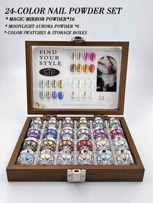 1/24-Color Moonlight Aurora Premium Mirror Nail Art Powder, With Storage Box, 24 Super Bright Mirror Powders, DIY Nail Art Decorations, Christmas Nail Art, Halloween Nail Art, Nail Decorations - 彩色 - 查看 21