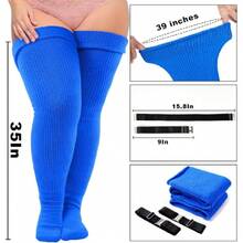 Plus Size Thigh High Socks For Thick Thighs Women- Thigh Highs Widened Extra Long Thick Knit Socks,28431945 - 藍色 - 查看 2