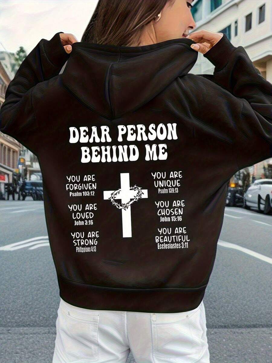 Dear Person Behind Me Christian Hoodie Inspirational Bible Verses Faith Message Cross Design Motivational Sweatshirt For Women And Men - 黑色 - 查看 1