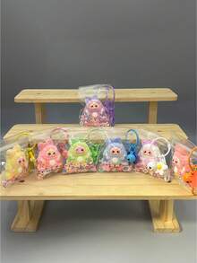 1pc Classic 3-Year-Old Rabbit Plush Doll Series PVC Decoration, Featuring Exquisite Floral Keychain And Glitter Transparent Protective Bag, Lightweight And Portable, Ideal As New Year, Thanksgiving, Christmas, And Other Holiday Limited Edition Gifts, Party Favors, And Family Gathering Presents - Multicolor - View 1
