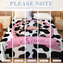 1 Customizable Cartoon Cow Pattern Flannel Blanket - Beautiful Gift, Customizable Text, Cow Pattern, Animal Print, Soft And Comfortable, Machine Washable, Digitally Printed Polyester Fabric, Suitable For Sofas, Beds, Travel, Camping, Living Rooms, Offices, Chairs - Christmas Gift, 100% Polyester - Made Of Soft And Warm Machine Washable Polyester Fabric, Perfect For Mother's Day Gift. - Multicolor - View 7