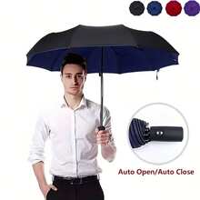 Automatic Large Umbrella For Men & Women - 10-Rib Windproof, Thickened & Reinforced, Black With Red Accents, Auto Open/Close, Compact Foldable Design For Travel, Commuting, Outdoor Activities, Umbrella Heavy Duty Windproof - Nhiều màu - Xem 11