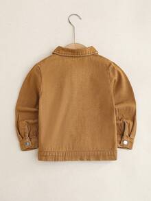 Boys' Distressed Brown Denim Jacket, Patchwork Design, Spring/Autumn - Brown - View 2
