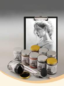 1P 超细木炭粉，速干型木炭粉，美术学生素描用碳粉，多种颜色可选，多种颜色可相互混合并自然过渡，水溶性石墨木炭粉盒装，轻便多功能美术用品，素描粉笔可实现平滑的阴影和高光效果。 - 彩色 - 查看 1