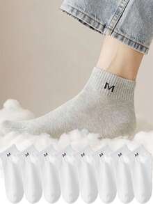 10/8/5 pares de calcetines de unicolor con letras que absorben la humedad y antideslizantes para hombres, calcetines cortos de alta elasticidad y transpirables, calcetines tobilleros esenciales unisex cómodos de usar en todas las estaciones - Multicolor - Ver 11