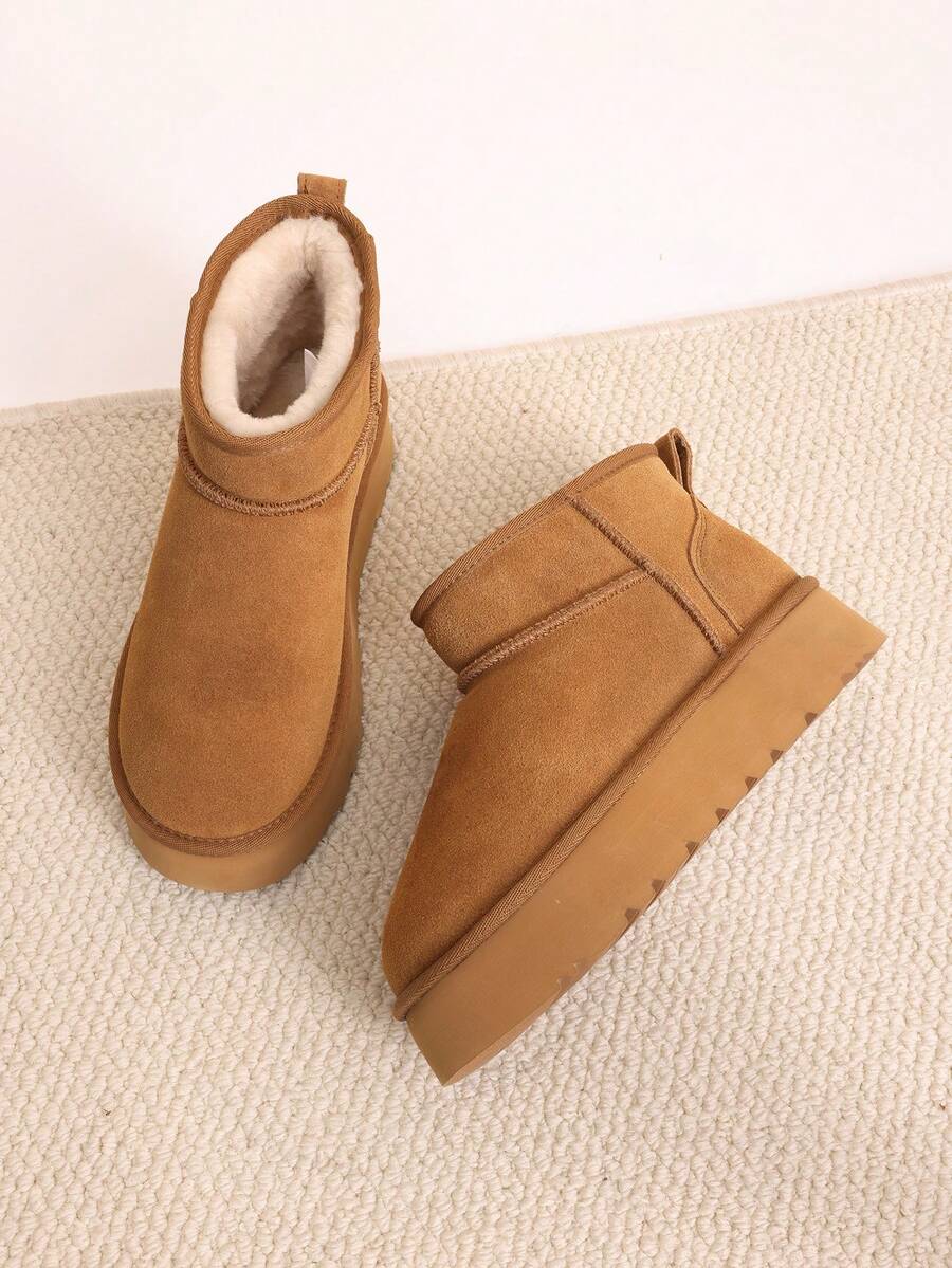 Women's Winter Furry Ankle Snow Boots,1.5 Inch Genuine Platform Booties Slip On Outdoor Indoor Shoes Fashion Warm Comfortable For Christmas Festival Commute Chestnut Boots - 紫紅色 - 查看 1