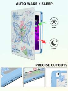 1 件商品，iPad 10/9/11 2025 蓝色花园蝴蝶图案双面高清印刷蝴蝶图案旋转保护壳，透明亚克力后盖，防摔耐磨，自动唤醒/睡眠，多角度支撑，笔槽，办公学习必备，非磁性。 - 藍色 - 查看 6