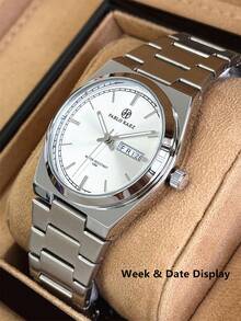 Pablo Raez 男士商务腕表,知名品牌,全新奢华男士腕表,不锈钢表链,银色不锈钢材质,不易褪色,50米防水,日历和星期显示,石英表,男士休闲时尚,夜光指针,真实刻度,高品质AAA级腕表,适合日常佩戴,教师节礼物,父亲节礼物,男性朋友礼物,毕业典礼礼物,结婚礼物 - 銀色 - 查看 6