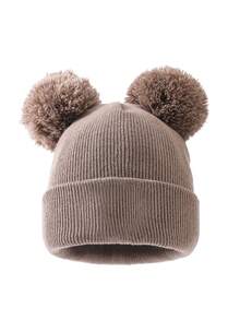 1pc Women's Solid Color Versatile Double Ball Cute Knitted Hat, Suitable For Autumn/Winter Casual Outfit - Aldult - View 25