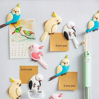 Imán de nevera con loro de dibujos animados, gancho magnético curvo de PVC creativo, soporte para clips de notas para decoración del hogar, pegatina de pared de foto en blanco y negro creativa, pegatina decorativa linda para la cocina, la oficina, la pizarra, el armario de almacenamiento, pegatinas decorativas encantadoras, decoración del hogar y la oficina, un gran regalo para el Día de San Valentín, amigos y familiares