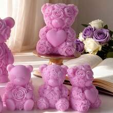 1个玫瑰熊蜡烛模具，DIY皂树脂工艺石膏展示模具，适用于情人节装饰和手工礼物，适合初学者，易于脱模且可重复使用 - 白色 - 查看 3