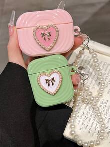 1 buah Casing Earphone - Desain Bunga Pita Mutiara Hati + Gelang Mutiara - Kompatibel dengan Pro/Pro 2/ Pro 3/1/2/3/4 - Tersedia dalam Warna Pink, Hitam, dan Hijau - MultiWarna - View 2