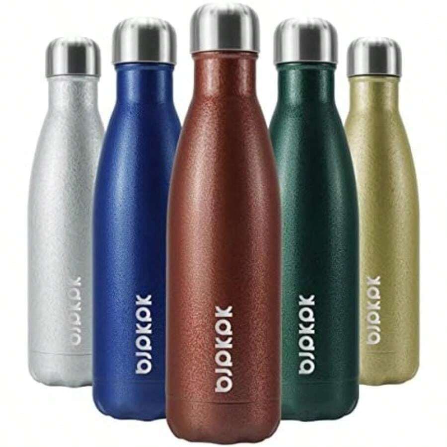 BJPKPK Botella de agua de acero inoxidable, 25 onzas, doble pared, aislada vacío, botella de madera 04(BKcola17magnetite04 17 Onzas de líquido) - Multicolor - Ver 1