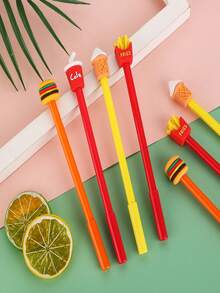 4pcs Creative French Fries, Soda, Burger, Ice Cream Themed Neutral Pens, Cute Stationery Student Ballpoint Pens, Cartoon Office Signing Pens - Multicolor - View 1