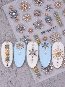 2 miếng dán móng tay 5D sang trọng đính đá quý, họa tiết hoa ombre vàng và xanh dương phong cách Boho, thiết kế móng tay tự dính thời trang Y2K, phụ kiện trang trí móng tay dạng trượt, dụng cụ làm móng - Nhiều màu - Xem 7