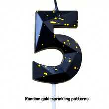 1 vela de aniversário preta com glitter dourado - Design com números brilhantes para festas em ambientes fechados, cera de alta qualidade de queima rápida, perfeita para bolos e comemorações, velas de aniversário para bolo, acessórios para festas, design festivo de vela - Preto - Ver 4