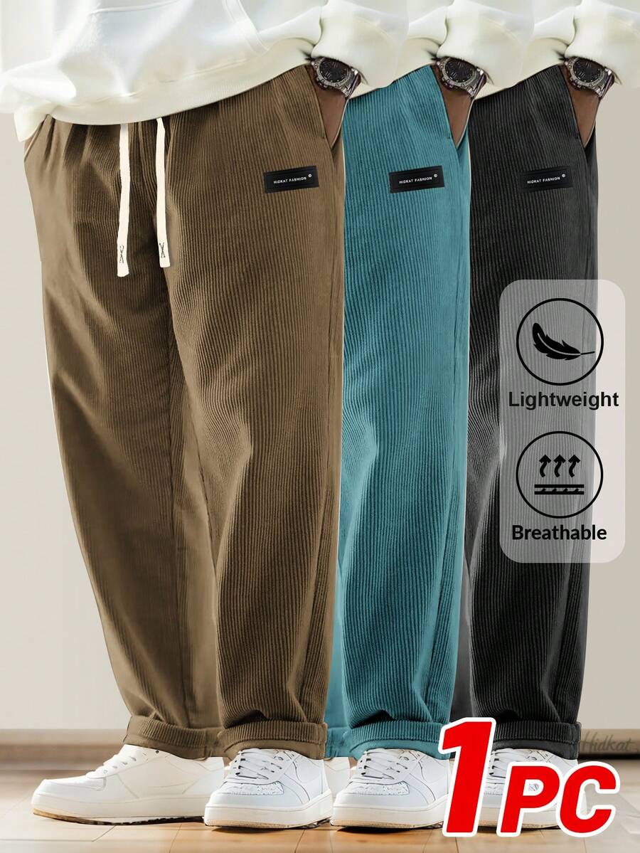 Pantalones casuales de pana para hombre, de nueva temporada primavera-otoño, de unicolor con cordón y bolsillos, transpirables y cómodos para actividades diarias