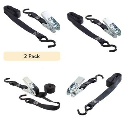 Correas de sujeción con trinquete de 12 pies x 1 pulgada con ganchos en S recubiertos, paquete de 2, color negro