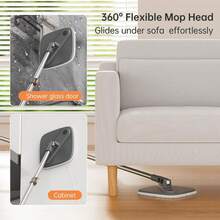 Spin Mop And Bucket Set Zero Dirty Water Cleaning System For Living Bath And Kitchen Room Hard Floor Cabinets Wall Windows Steel Adjustable Rod With Microfiber Mop Head - Xô lau nhà xoay màu xám nhạt + 10 miếng lau - Xem 7