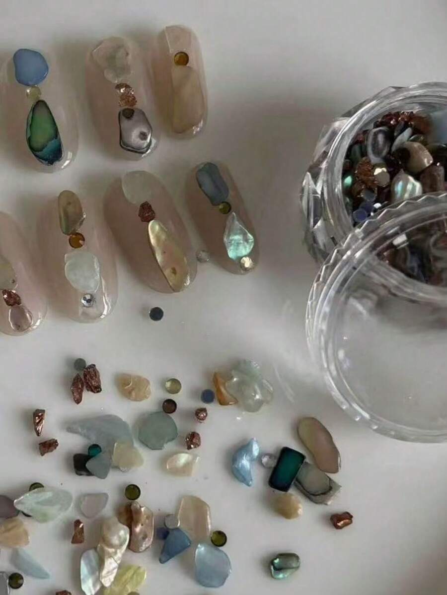 1盒新款貝殼美甲裝飾,混色組合,獨特高端設計,韓系美甲沙龍風格,DIY友善美甲配件美甲飾品 - 彩色 - 查看 1