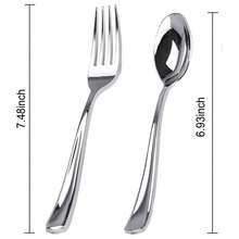 100pcs Silver Forks & Spoons Set, Durable Flatware For Party, Thanksgiving, Christmas And Everyday Use - Silver - View 2