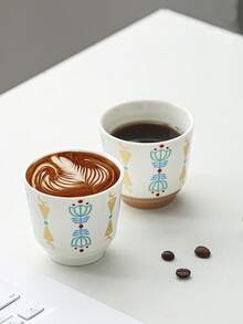 1个创意陶瓷拉花咖啡杯，创意斋月水杯/茶杯，复古马克杯，简约创意家用拉花杯，送给男友、女友、家人、朋友、同事的礼物 - 彩色 - 查看 4