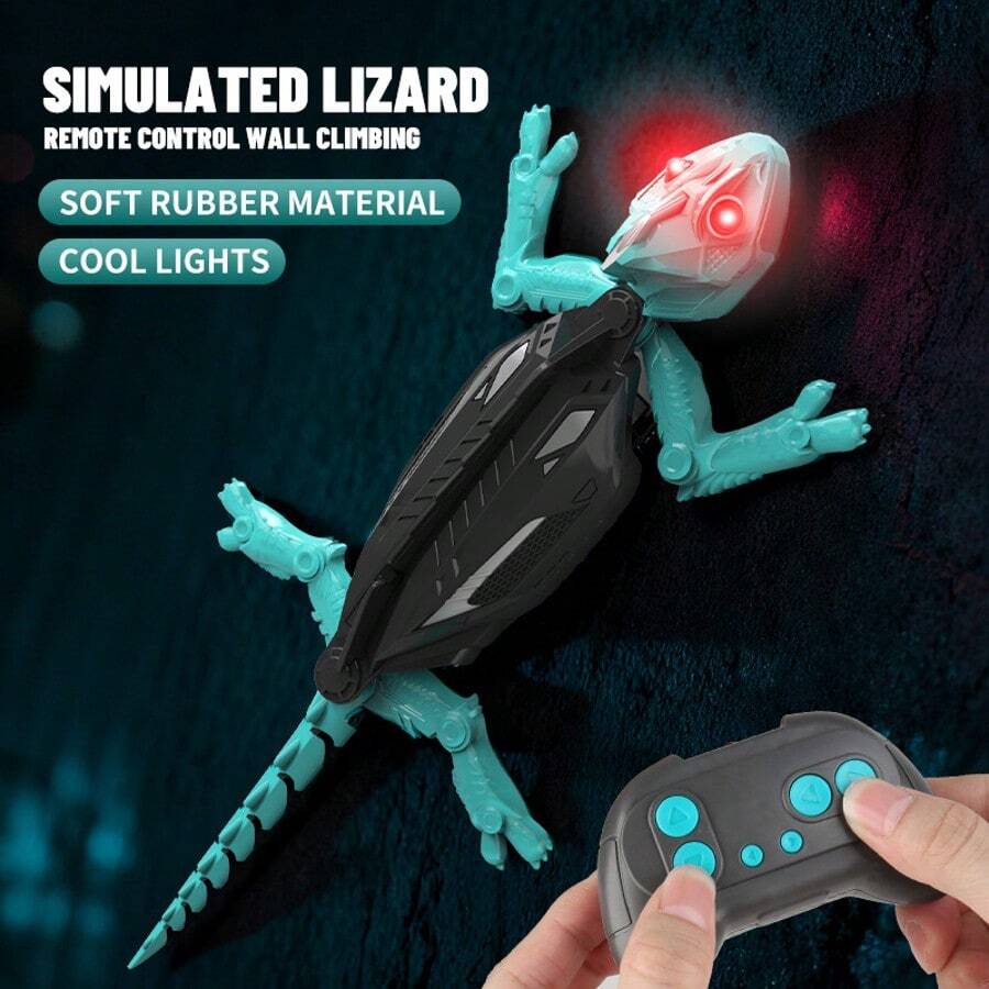 1pc Approx. 33cm Plastic Remote Control Wall Climbing Lizard Toy, Bionic Gecko Style, Green + Blue, Strong Suction, LED Glowing Eyes, 7m Remote Control Distance, Dual-Mode Crawling (Wall/Floor), Educational Toy, Birthday/Children's Day/Halloween/Party Fun Toy