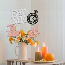 TYUI 12Pcs Bunny Eat Me Centerpiece Sticks Centerpiece Alice In Wonderland Decoration Magic Tea Theme Birthday Decorations Tea Baby Shower And Wedding Party Supplies Rose Gold And Black - 如圖 - 查看 5