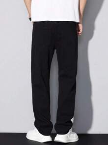 Pantalones vaqueros casuales de unicolor con cintura elástica para niño preadolescente, para todas las estaciones - Negro - Ver 2