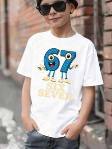 Young Boy's 67 Funny Six Seven Meme Alpha Slang Funny Italian Brainrot Graphic T-Shirt - 100% Regular Fit Crew Neck Short Sleeve With On Hand Gesture & 67 Number Design - Everyday Summer Outfits, Parties & Social Gatherings - Funny Meme Apparel Young Boys T-Shirts,Christmas, Thanksgiving, Children's Pure Cotton Tops, 67 Shirt - 白色 - 查看 6
