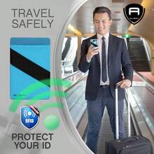 - Carteras de bolsillo para telfono celular, 2 unidades Soporte de tarjeta de crdito con bloqueo RFID y correa de dedo, Pequeo, Azul - Azul - Ver 3
