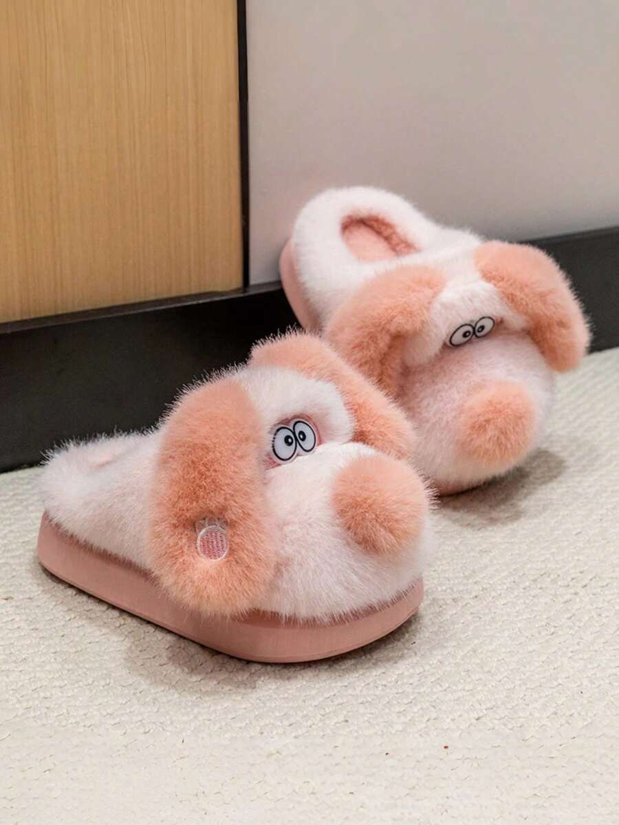 3D Dog Ear Design Slippers, Soft Plush Material, Non-Slip Rubber Sole, Warm Indoor Shoes For Winter, Suitable For Toddler Boys And Girls, Cute For Home And Bedroom Wear - Pink - View 1