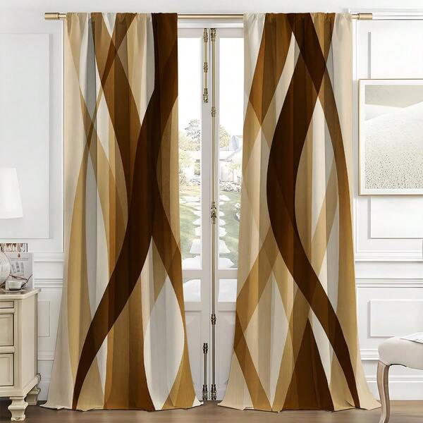 2pcs Red & White Wavy Pattern Art Curtains, Modern Minimalist Style, 3D Digital Printing, Suitable For Living Room, Bedroom And Study, Creating A Refined, Comfortable And Cozy Atmosphere.