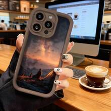 Cubierta de teléfono con borde negro diseño de atardecer en montaña para iPhone 14 Pro Max protector de pantalla resistente a golpes ideal para uso diario y viajes - Blanco - Ver 5